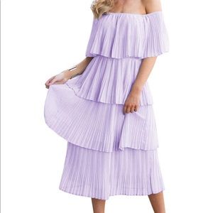 Off Shoulder Tiered Pleated Ruffle Dress 💜
